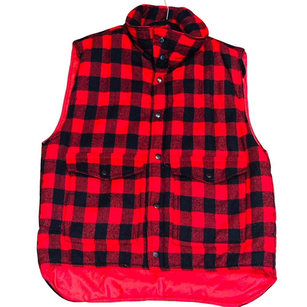Vintage 80s Sportsmans Choice Buffalo Plaid Puffer Vest XL Red Black Hunting